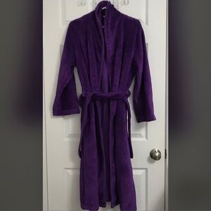 Sentiments Dark Purple Long Sleeve Soft Bath Robe M Pockets Waist Tie Belt